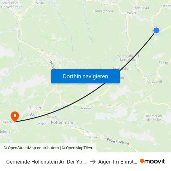 Gemeinde Hollenstein An Der Ybbs to Aigen Im Ennstal map