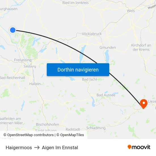 Haigermoos to Aigen Im Ennstal map