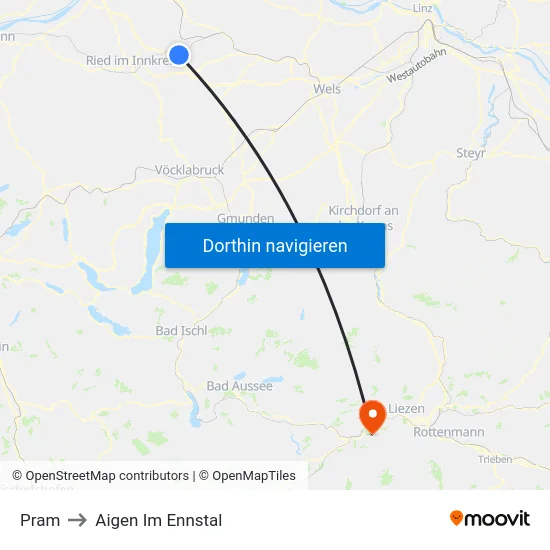 Pram to Aigen Im Ennstal map