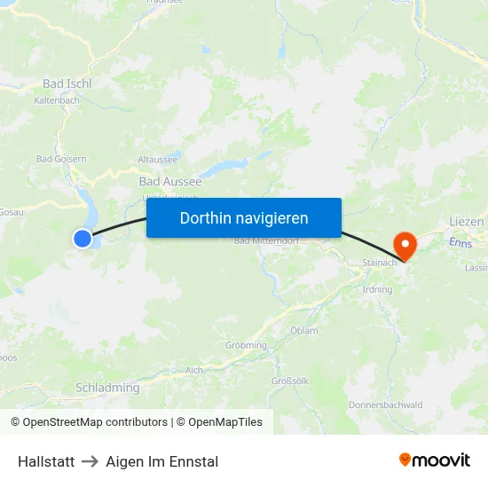 Hallstatt to Aigen Im Ennstal map