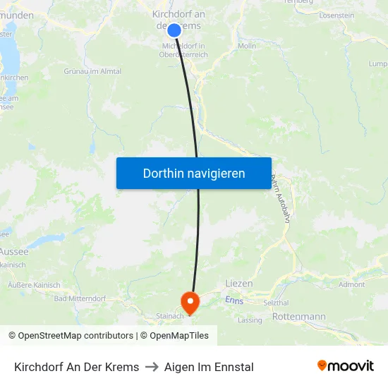 Kirchdorf An Der Krems to Aigen Im Ennstal map