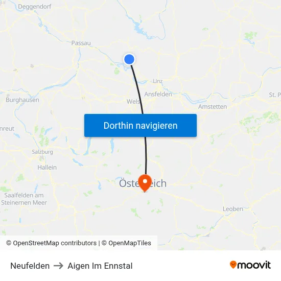 Neufelden to Aigen Im Ennstal map