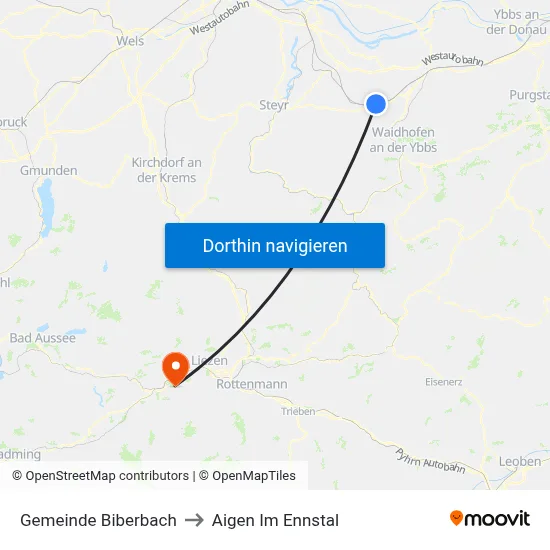 Gemeinde Biberbach to Aigen Im Ennstal map