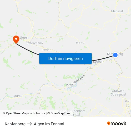 Kapfenberg to Aigen Im Ennstal map