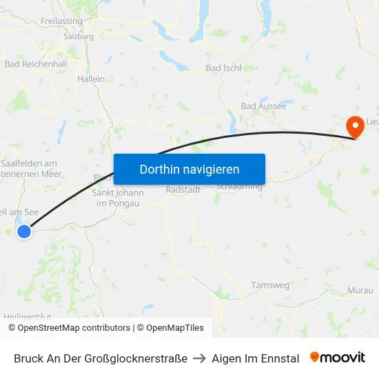 Bruck An Der Großglocknerstraße to Aigen Im Ennstal map