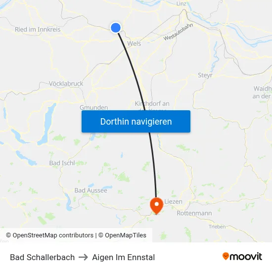 Bad Schallerbach to Aigen Im Ennstal map