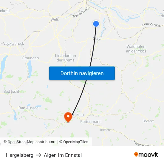 Hargelsberg to Aigen Im Ennstal map
