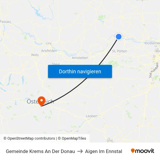 Gemeinde Krems An Der Donau to Aigen Im Ennstal map
