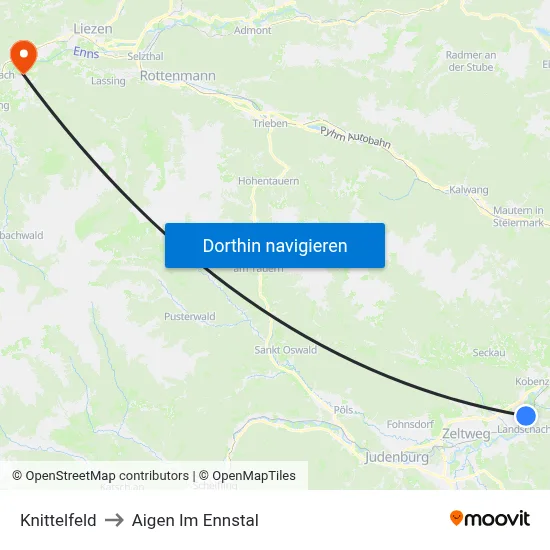 Knittelfeld to Aigen Im Ennstal map