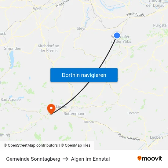 Gemeinde Sonntagberg to Aigen Im Ennstal map