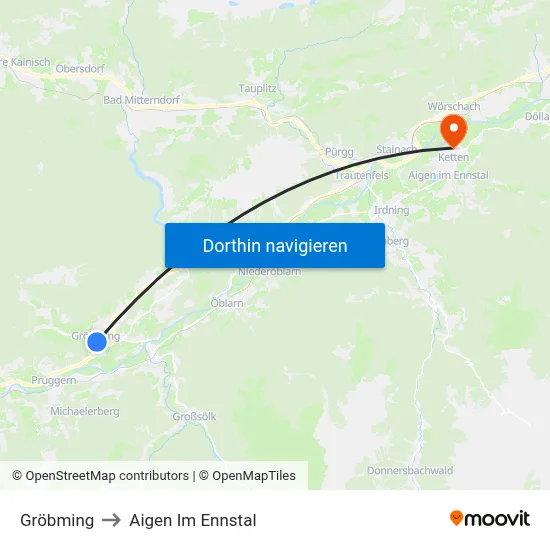 Gröbming to Aigen Im Ennstal map