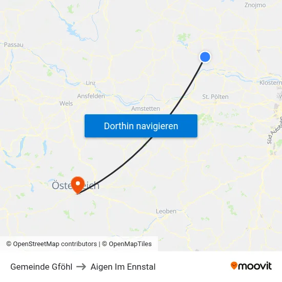 Gemeinde Gföhl to Aigen Im Ennstal map
