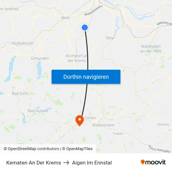 Kematen An Der Krems to Aigen Im Ennstal map