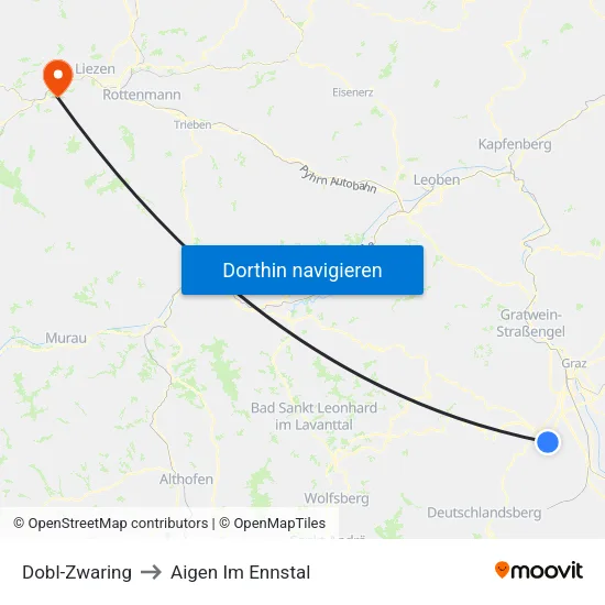Dobl-Zwaring to Aigen Im Ennstal map