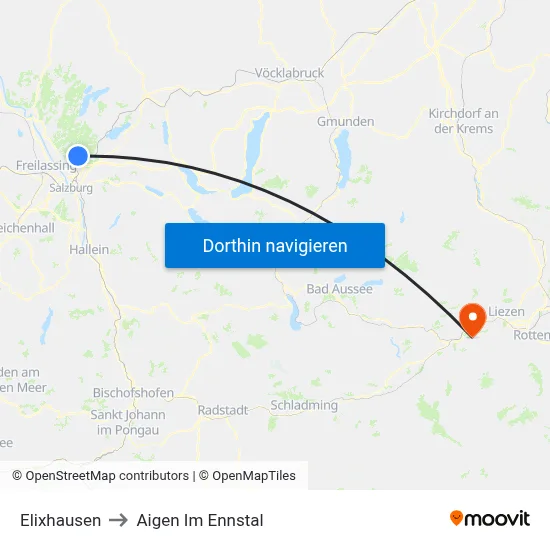 Elixhausen to Aigen Im Ennstal map
