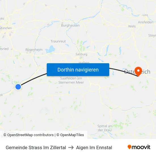 Gemeinde Strass Im Zillertal to Aigen Im Ennstal map