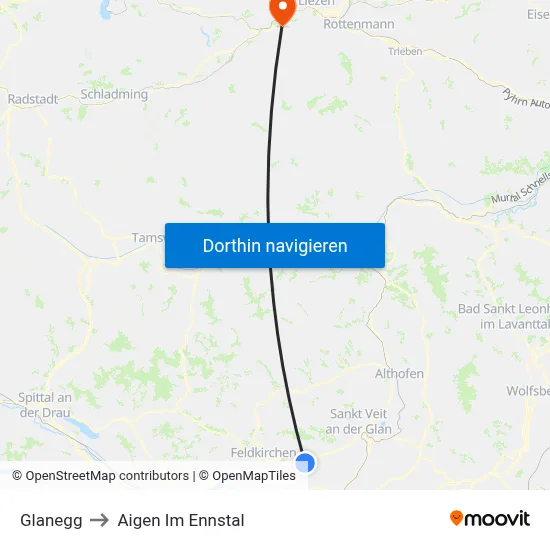 Glanegg to Aigen Im Ennstal map