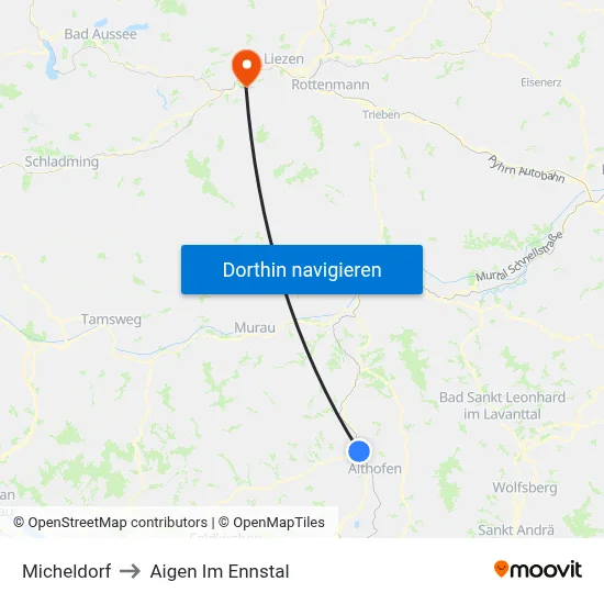 Micheldorf to Aigen Im Ennstal map