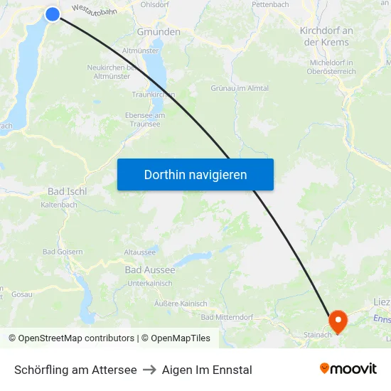 Schörfling am Attersee to Aigen Im Ennstal map