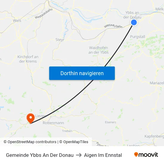 Gemeinde Ybbs An Der Donau to Aigen Im Ennstal map