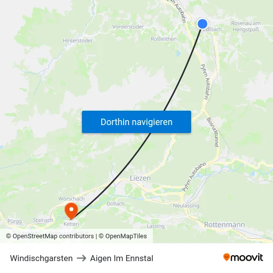 Windischgarsten to Aigen Im Ennstal map