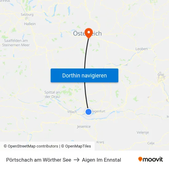 Pörtschach am Wörther See to Aigen Im Ennstal map