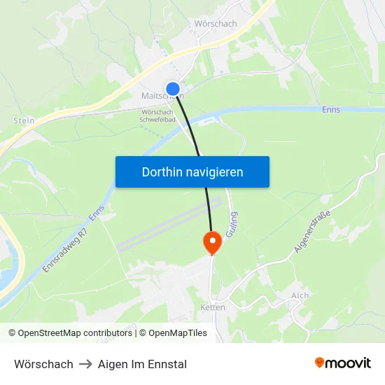 Wörschach to Aigen Im Ennstal map