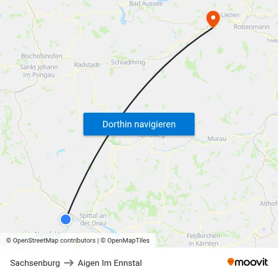 Sachsenburg to Aigen Im Ennstal map
