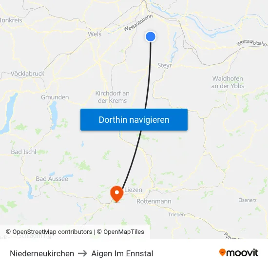 Niederneukirchen to Aigen Im Ennstal map