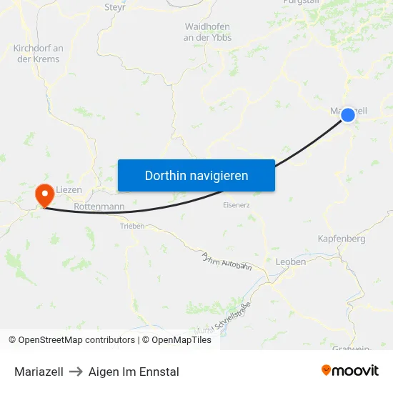 Mariazell to Aigen Im Ennstal map