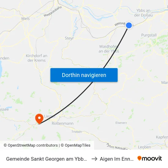 Gemeinde Sankt Georgen am Ybbsfelde to Aigen Im Ennstal map