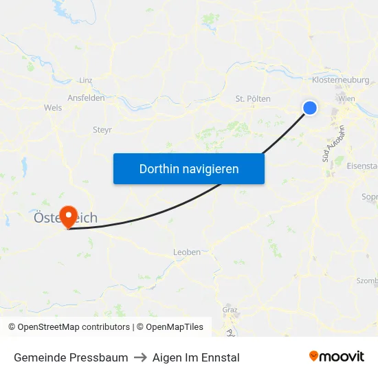 Gemeinde Pressbaum to Aigen Im Ennstal map