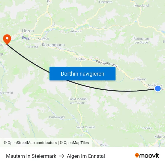 Mautern In Steiermark to Aigen Im Ennstal map