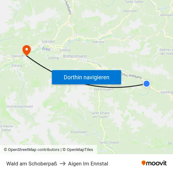 Wald am Schoberpaß to Aigen Im Ennstal map