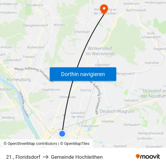 21., Floridsdorf to Gemeinde Hochleithen map
