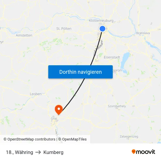 18., Währing to Kumberg map