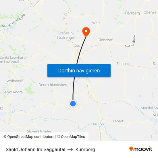 Sankt Johann Im Saggautal to Kumberg map