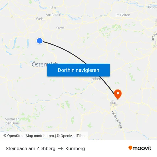 Steinbach am Ziehberg to Kumberg map