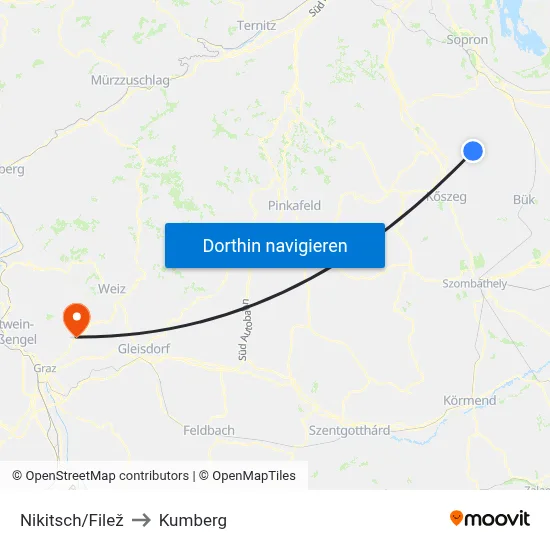 Nikitsch/Filež to Kumberg map