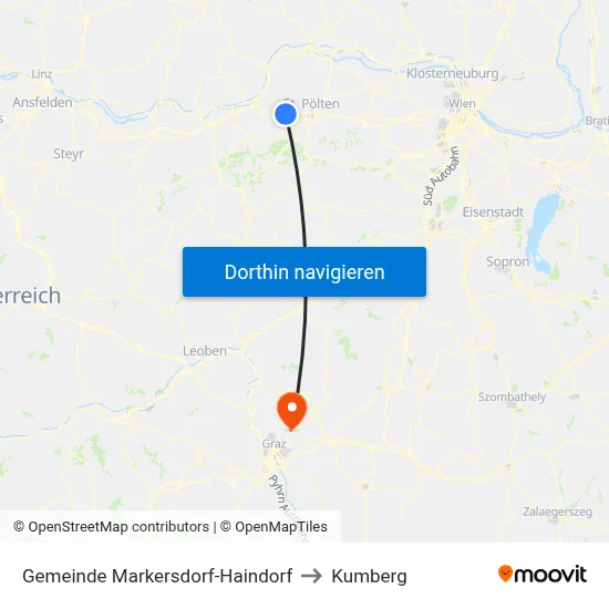 Gemeinde Markersdorf-Haindorf to Kumberg map
