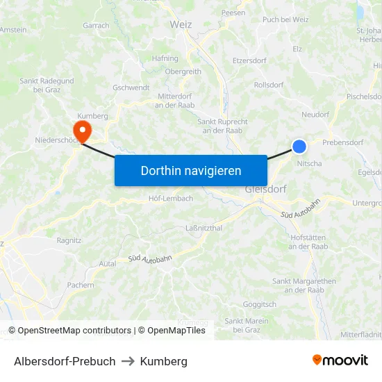 Albersdorf-Prebuch to Kumberg map