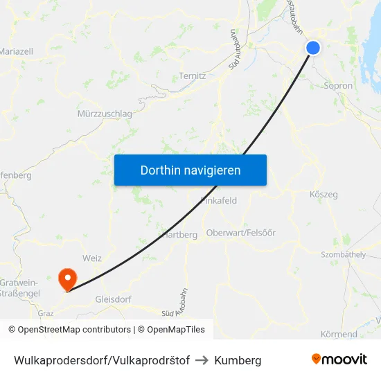 Wulkaprodersdorf/Vulkaprodrštof to Kumberg map