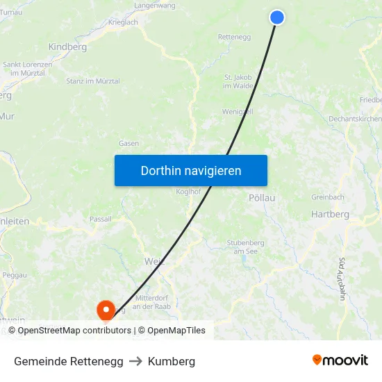 Gemeinde Rettenegg to Kumberg map
