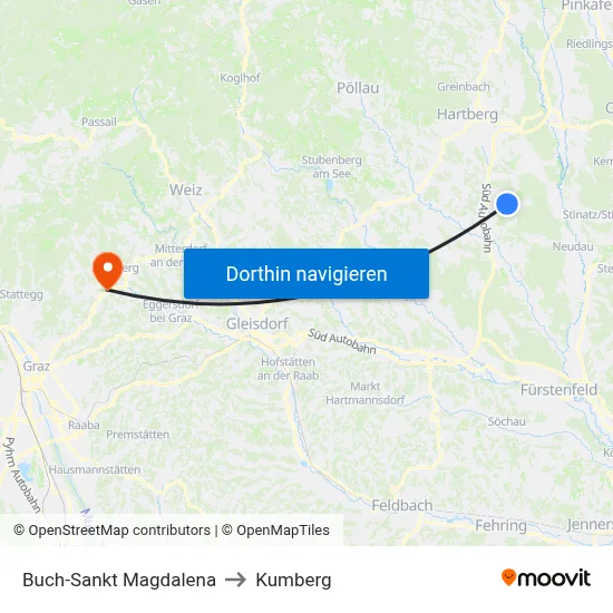 Buch-Sankt Magdalena to Kumberg map