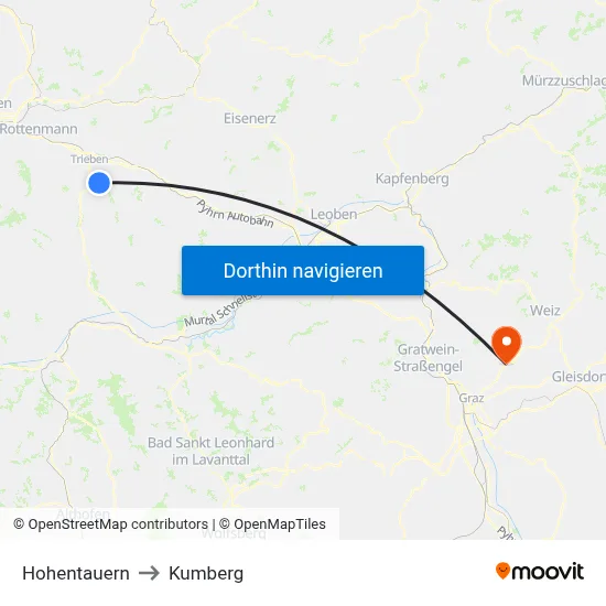 Hohentauern to Kumberg map