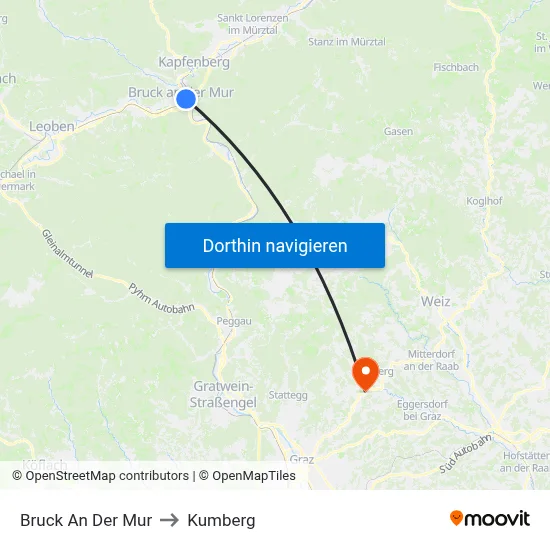 Bruck An Der Mur to Kumberg map