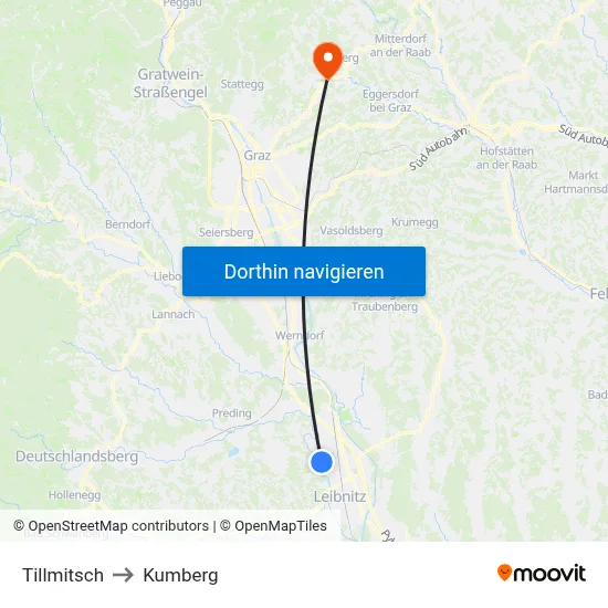 Tillmitsch to Kumberg map