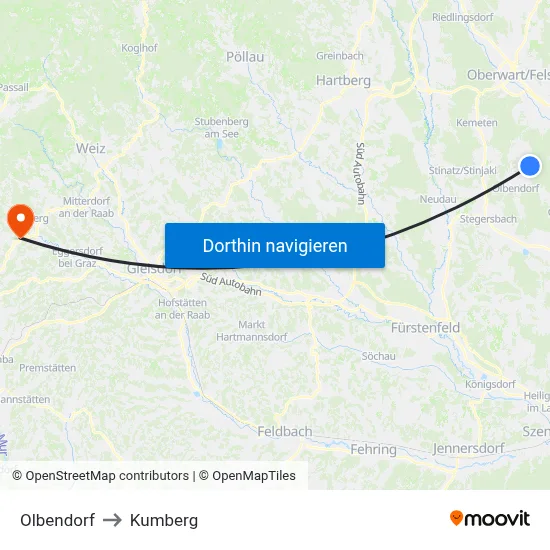 Olbendorf to Kumberg map