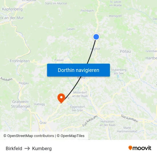 Birkfeld to Kumberg map