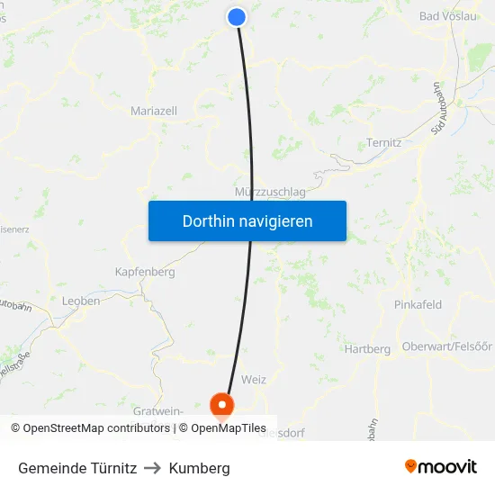 Gemeinde Türnitz to Kumberg map